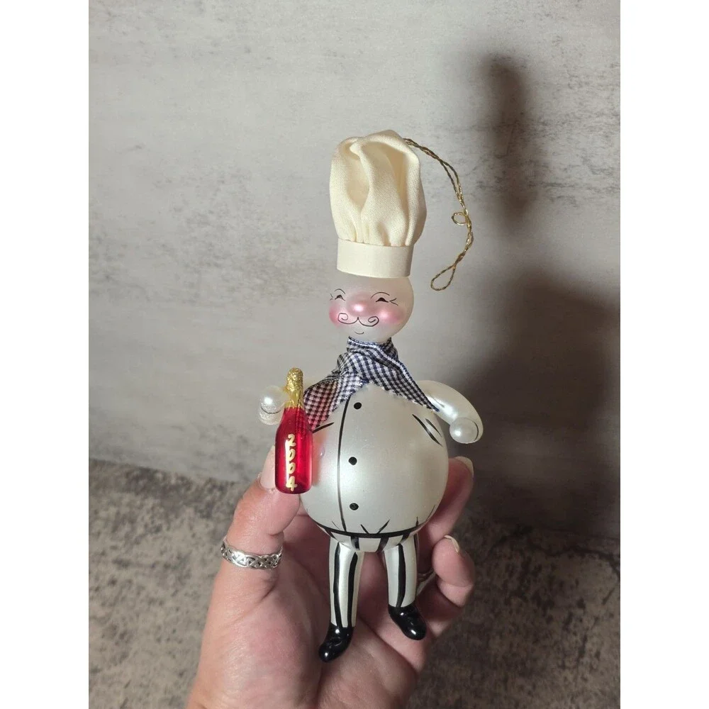 The Cottage Shop Blown Glass Chef Christmas Ornament Handpainted Wine 6